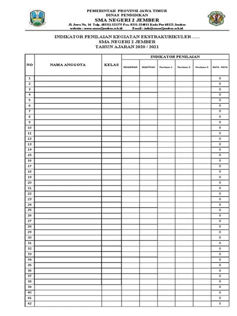 Nilai Ekstrakurikuler SMA 2 Jember 2020/2021 | PDF
