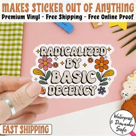 Radicalized by Basic Decency Pin Button, Human Rights Sticker/pin, Anti ...