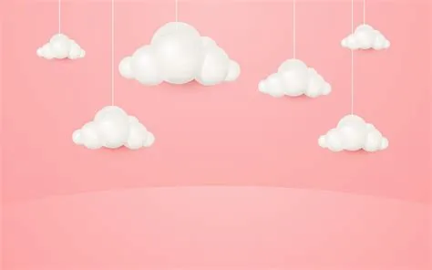 3d cartoon style hanging clouds on pastel pink background for product ...