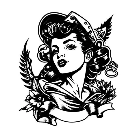 Premium Vector | Beautiful girl tattoo design black and white hand ...