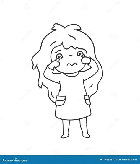 Scared Crying Little Girl in Pajamas. Cute Cartoon Character for Emoji ...