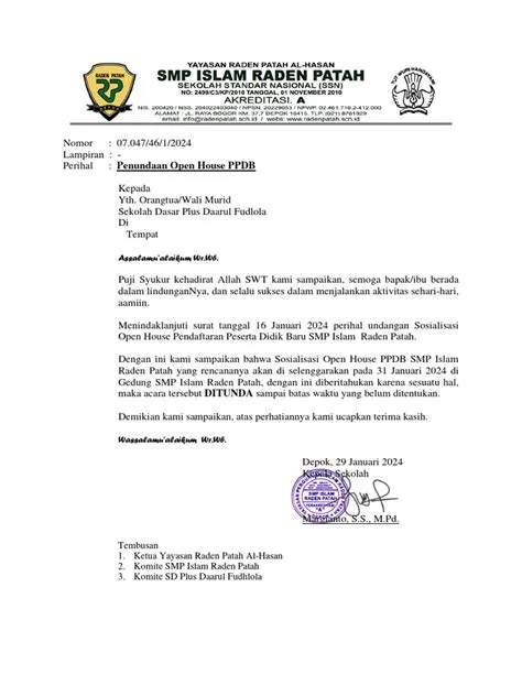 Surat Undangan Penundaan Sosialisasi PPDB Orangtua SMP Islam Raden ...