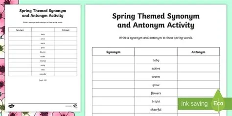 Spring Themed Synonym and Antonym Worksheet
