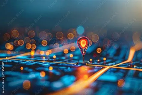 Digital hand set location on map with two pins. Artificial intelligence ...