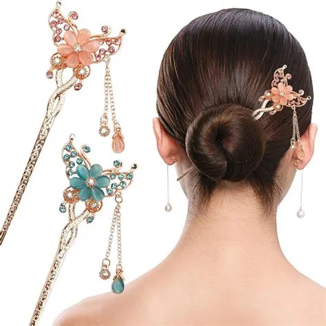 Amazon.com : Flowers Hair Chopsticks Butterfly Hair Bun Sticks Hair ...