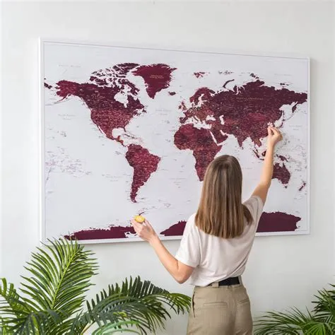 Push Pin World Map – Burgundy | Tripmap.com