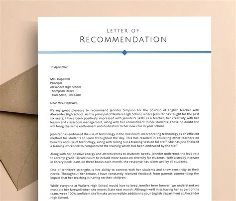 Letter of Recommendation Template, Reference Letter for a Teacher, MS ...