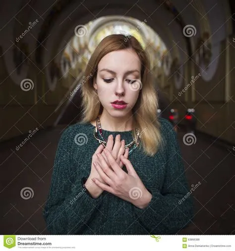 Lonely Beautiful Woman with Red Lips Alone in Archway Standing I Stock ...