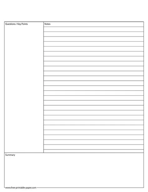 Cornell Notes Template – Cornell Notes PDF – Free-printable-paper.com