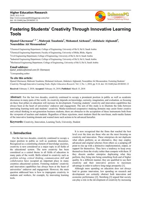 (PDF) Fostering Students' Creativity Through Innovative Learning Tools