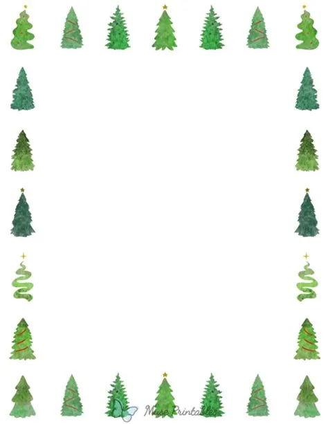 Printable Watercolor Christmas Tree Page Border