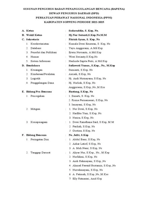 Susunan Pengurus Bapena DPD Ppni Kab - Soppeng | PDF