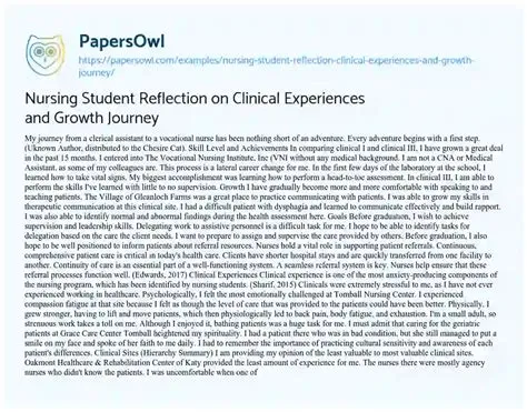 Nursing Student Reflection on Clinical Experiences and Growth Journey ...