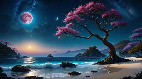 3840x2160 Resolution Pink Tree 4K Artistic Beach 4K Wallpaper ...