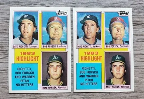 2 card lot 1984 Topps 1983 Highlight No-Hitters Righetti Forsch Warren ...