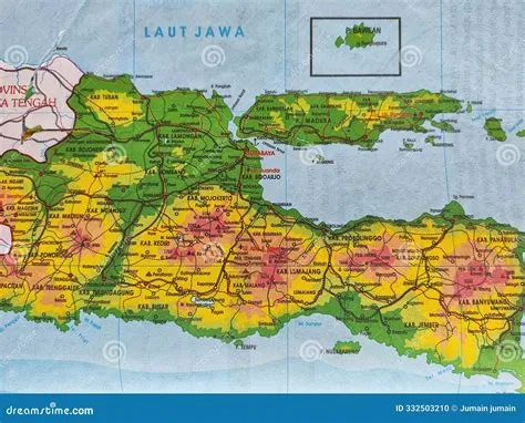 East Java Island Map and Major Cities Around it on Physical Map Stock ...