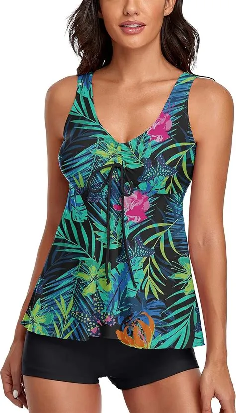 Modest Tankini Swimsuits for Women Two Piece Bathing Suits Floral Print ...