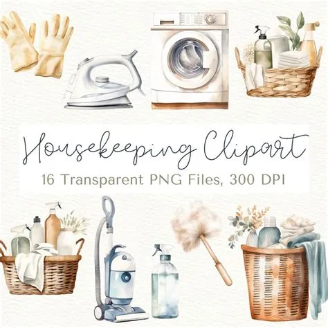 Cute Housekeeping Clipart, Watercolor Cleaning Supplies, Cleaning ...