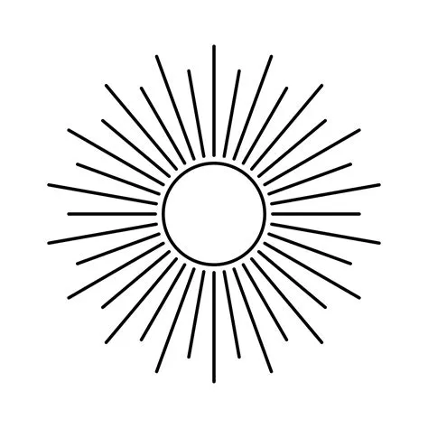 Outline sun and rays vector illustration. Isolated shining sun linear ...