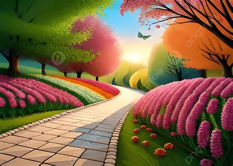 Stone Path In Beautiful Heaven Garden Nature Painting Background, Path ...
