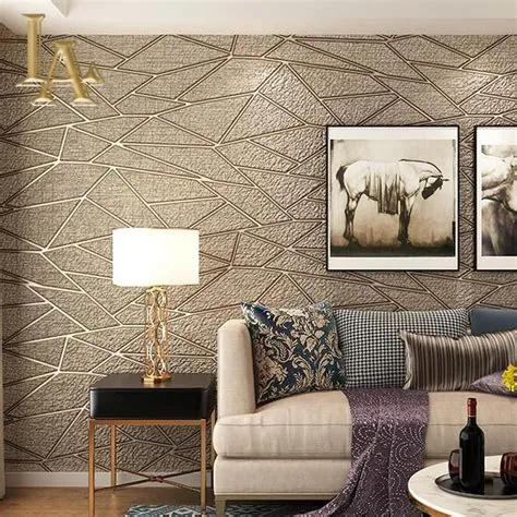 [Visit to Buy] High Quality Thick Flocked Modern Geometry 3D Wallpaper ...