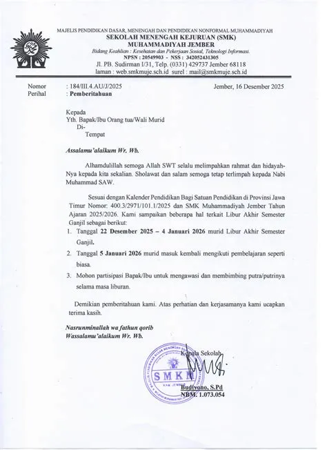 Pemberitahuan Libur Semester Ganjil Tahun Ajaran 2025/2026 | News SMK ...