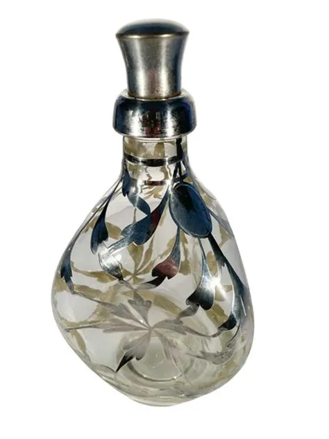 Art Deco Silver Overlay Pinch Type Decanter with Scrolling Leaf ...