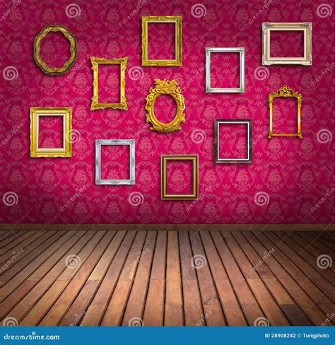 Vintage Frame in Pink Wallpaper Room Stock Illustration - Illustration ...