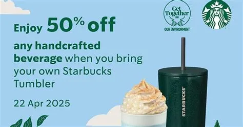 Starbucks 50% OFF Handcrafted Beverage When You Bring Your Own Tumbler ...