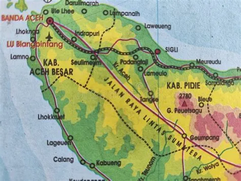 South Banda Aceh Map and Major Cities Around it on Physical Map Stock ...