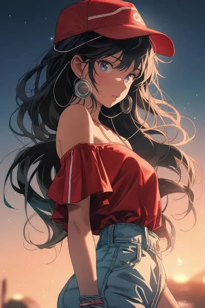 Sexy Anime-Mädchen in Rot und Schwarz | Premium KI-generiertes Bild