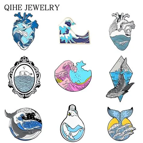 Wave Pins Ocean Sea Wave Brooches Organ Heart Light Bulb Whale Sun ...