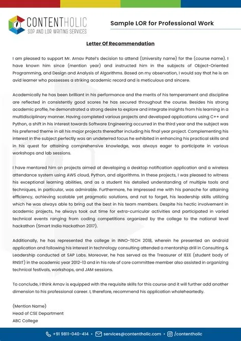 Professional LOR Samples, formats, and Examples in 2025-26