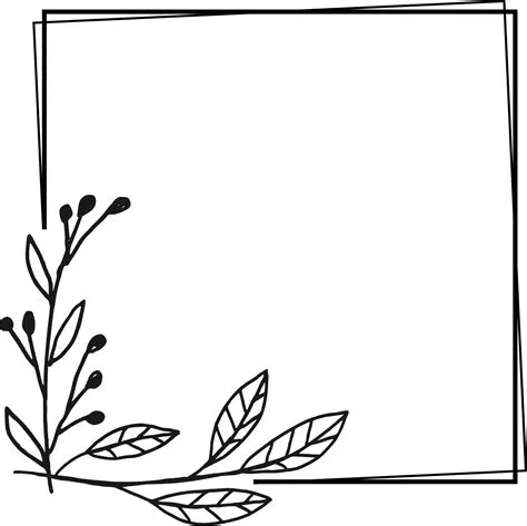Simple square floral frame border with a corner of hand drawn plants ...