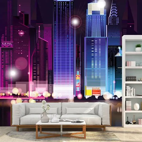 Illustration Style Skyscrapers Wall Art Full Size Wall Mural Decal for ...