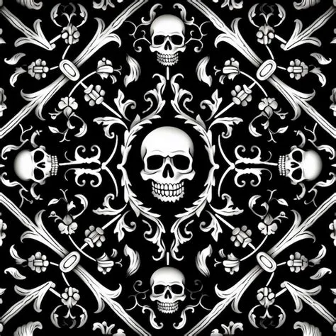 Premium Photo | A black and white skull and scroll pattern with a black ...