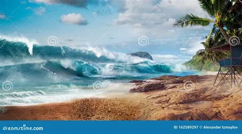 Tsunami Surfing on Beautiful Beach Stock Image - Image of extreme ...