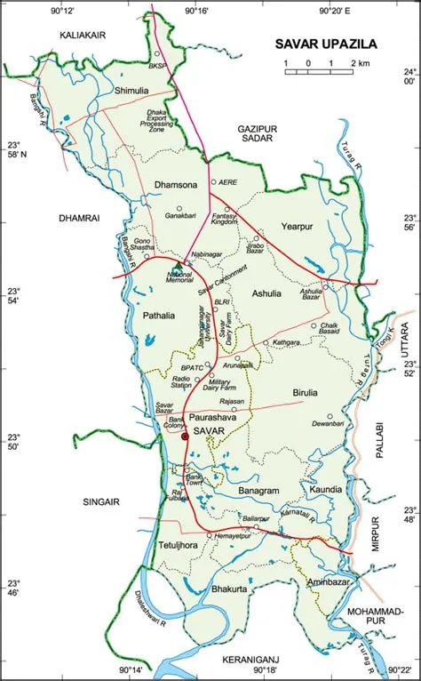 Maps of Bangladesh: Political Map of Savar Upazila
