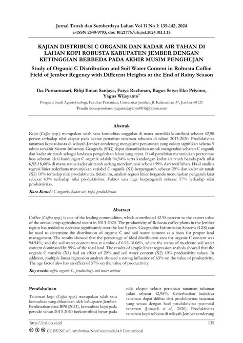 (PDF) KAJIAN DISTRIBUSI C ORGANIK DAN KADAR AIR TAHAN DI LAHAN KOPI ROBUSTA KABUPATEN JEMBER ...