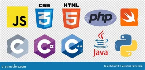 Set of 10 Programming Language Logo Vector Icons: CSS, HTML, Javascript ...