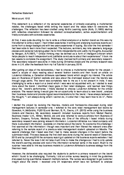 (PDF) Reflective statement sample