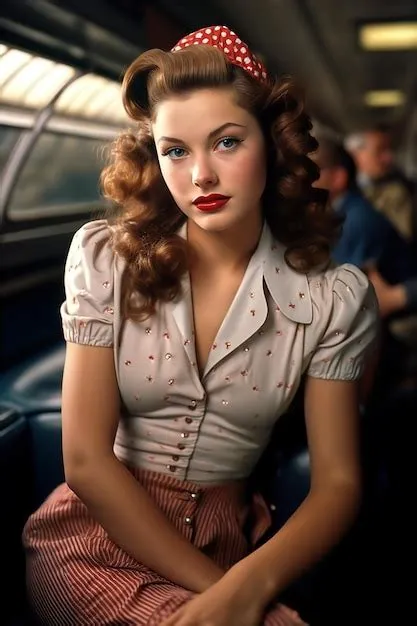 Hermosa modelo pinup de cabello rojo de estilo de los años 40 mujer ...