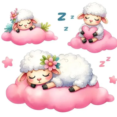 Premium Photo | Cute sheep sleeping on the pink cloud Vector cartoon ...