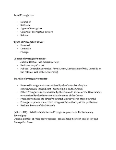 Public Law Skeletons 1 - full lecture note - Royal Prerogative ...
