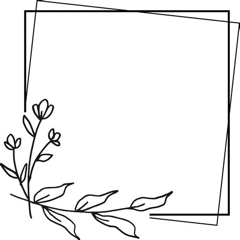 Simple square floral frame border with a corner of hand drawn plants ...