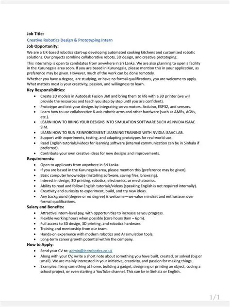 Creative Robotics Design & Prototyping Intern at Leorobotics ...