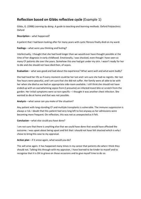 Reflection based on Gibbs reflective cycle (Example 1) | Lecture notes ...