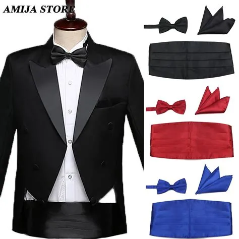 Colorful-Mens-Cummerbunds-Bow-Tie-Pocket-Square-Set-Black-Red-Waist ...