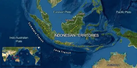 A topographic map of Indonesia with ocean bathymetry surroundings ...