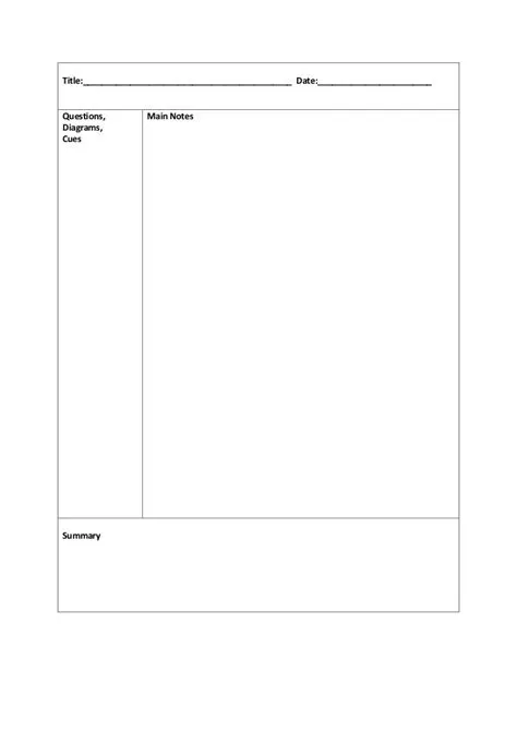 Cornell Notes Math Template Pdf - PDF Template